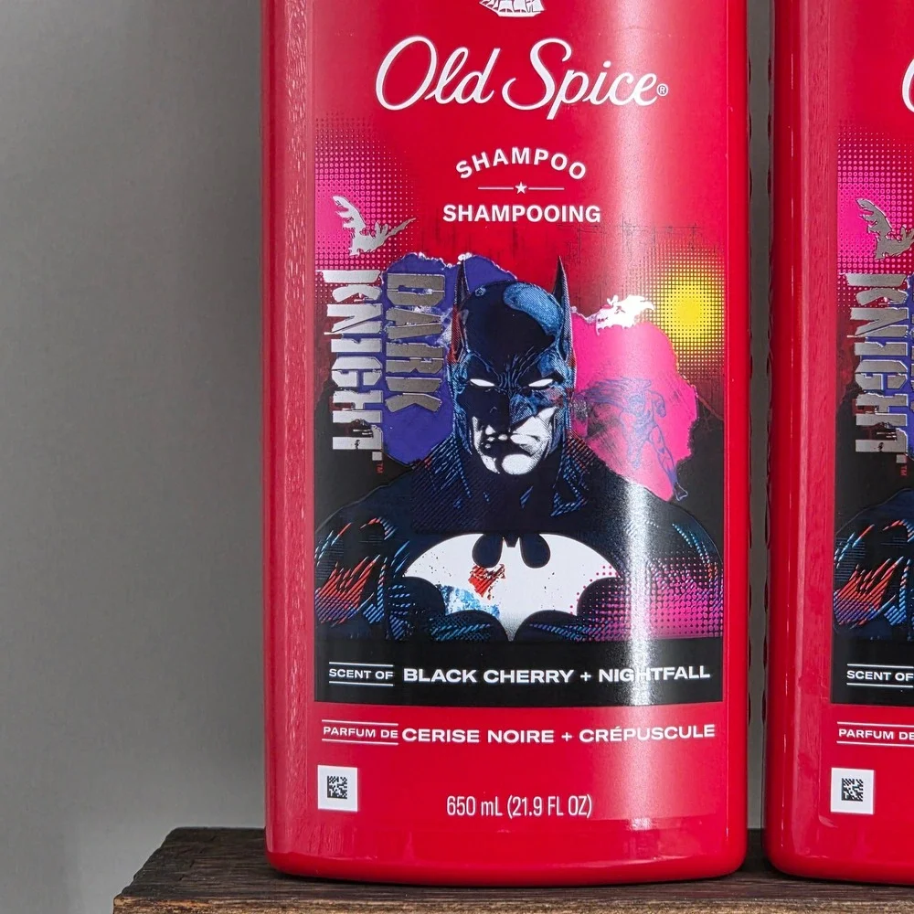 Old Spice Shampoo Mens 21.9oz 2pk Dark Knight Black Cherry DC Comics Batman